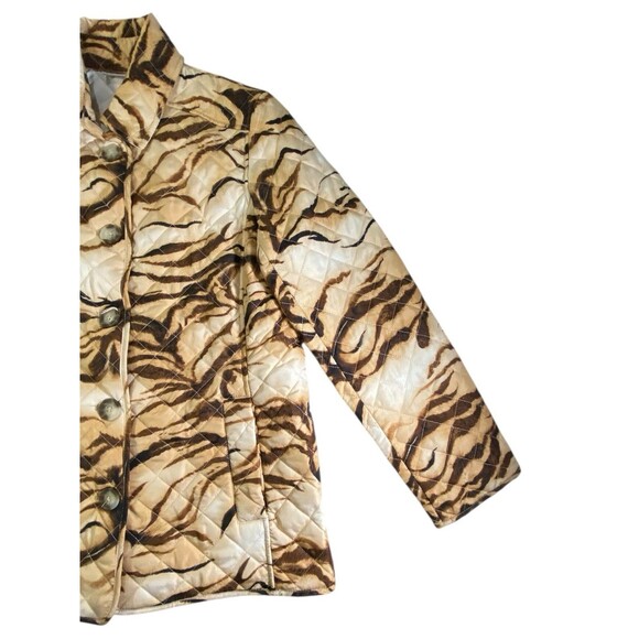 Chico's Womens Quilted Jacket Coat Pockets Gold Tiger Print Size 1 (M/8) - Picture 8 of 11